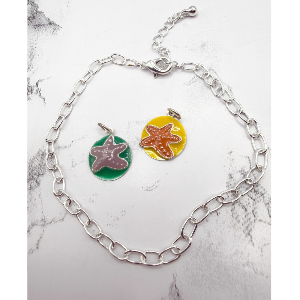 New Starfish Charm Anklet Set Silver Chain Adjustable 9–11" Beach Jewelry‎